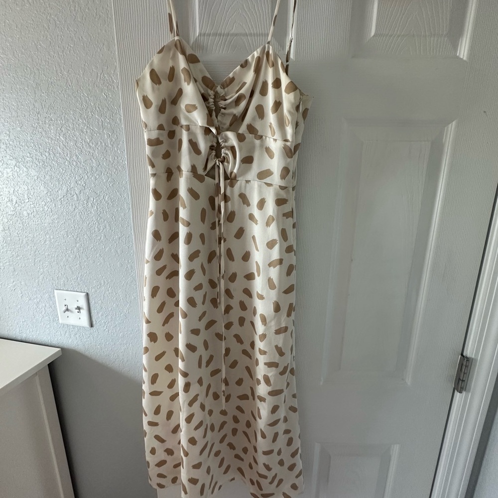 ILLA ILLA Cream and Brown Spaghetti Strap Midi Dress